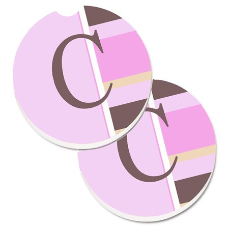 Carolines Treasures Letter C Initial Monogram Pink Stripes Cup Holder Car Coaster, 2PK CJ1005-CCARC